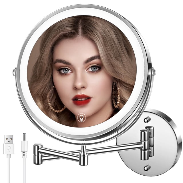 Espejo de maquillaje iluminado montado en la pared MNIENT 1x/10x con luz