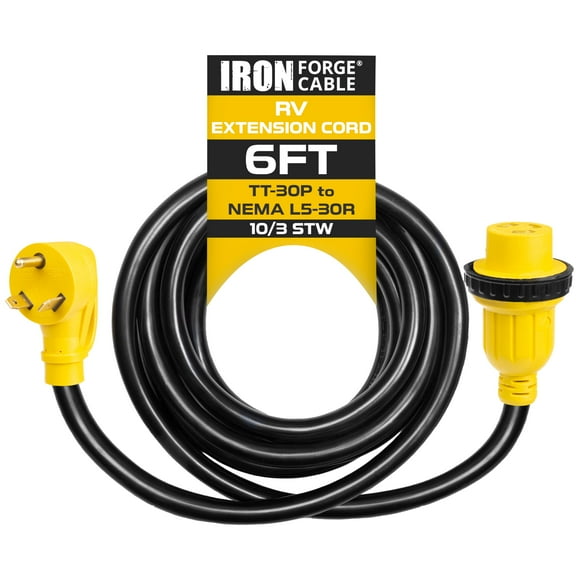Iron Forge Cable 30 Amp RV Extension Cord 6 Ft - 10/3 STW TT-30P to NEMA L5-30R 125v Heavy Duty RV Power Cord for Outdoor Use, UL Certified