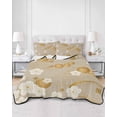 thumbnail image 3 of Yellow Flower Queen Size Down Alternative Comforter, Lightweight Comforter Quilt Bedding Set with Pillow Shams Japanese Style Floral Leaf on Linen All Seasons Bed Comforter Duvet Insert 90"x96", 3 of 7
