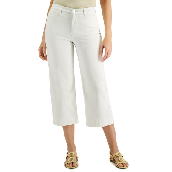 Charter Club High-Rise Wide-Leg Cropped Jeans White Wash 10