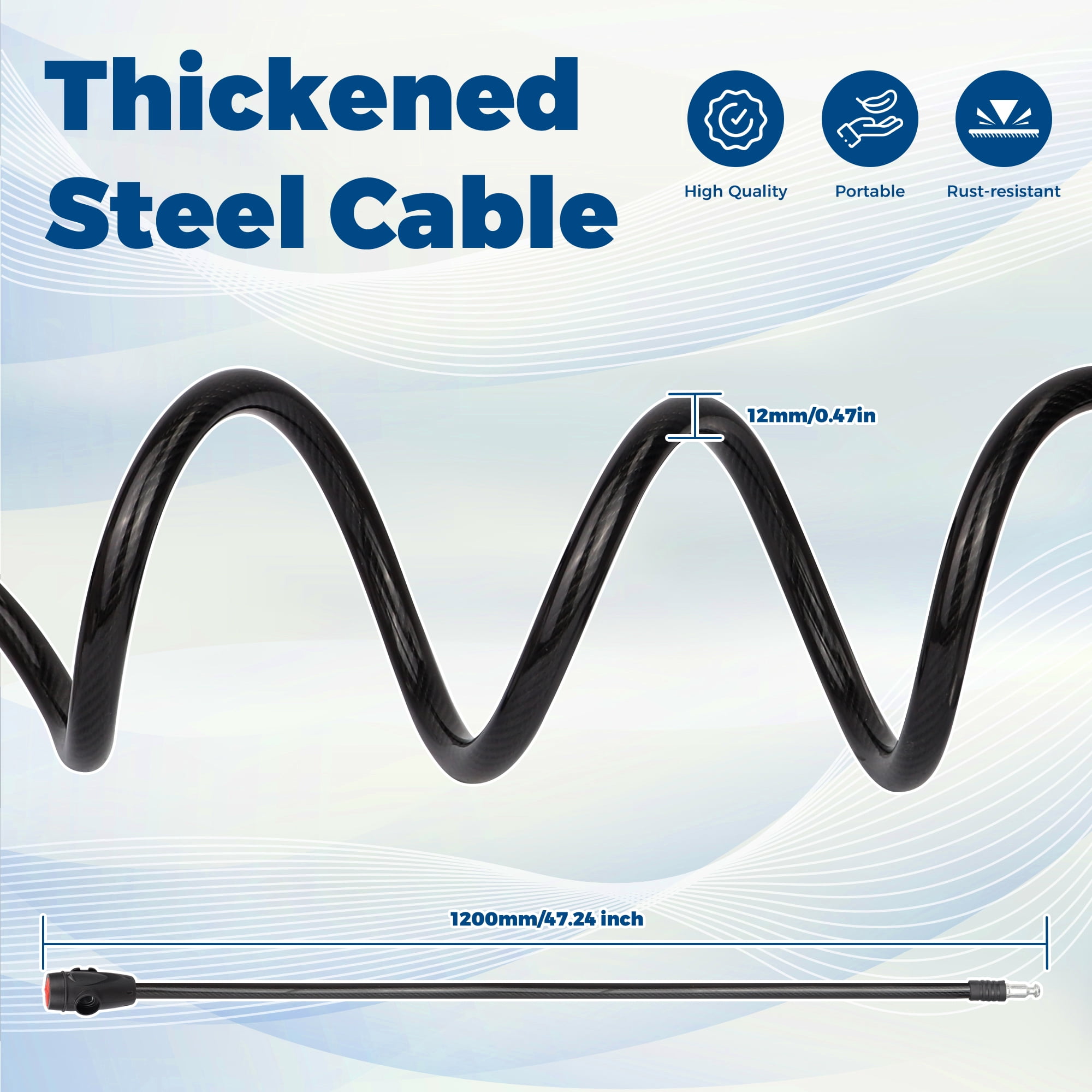 Zukka Keyed Cable Bike Lock with Dustproof Sliding Cover, 6FT