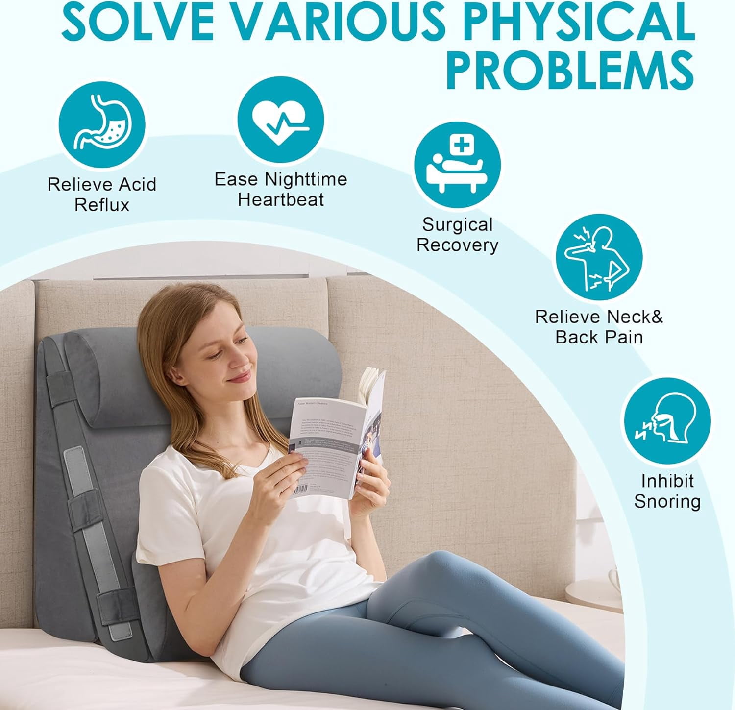 4Pcs Wedge Pillow Set for After Surgery,Acid Reflux Relief, Adjustable Bed Wedge Pillows for Sleeping,Anti Snore, Memory Foam Triangle Pillow for Back&Neck&Shoulder Pain Relief, Plush Grey