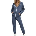 thumbnail image 4 of Womens 2 Piece Outfits Casual Hoodie Sweatsuit Sets Oversized Zip up Sweatshirt Baggy Sweatpants with Pockets New Beach Vacation Clothes for Women Two Piece Set Dark Blue S, 4 of 9