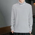 thumbnail image 6 of comerut Men Tops Striped Contrast Colors Long Sleeves Soft Turtleneck Keep Warm T-shirt High Collar Spring Tops Men Clothing, 6 of 8