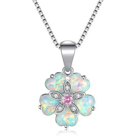 Divine Creation 2.20 Ctw Heart Cut Fire Opal Flower Shape Pendant For Womens 14K White Gold Finish 925 Sterling Silver
