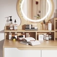 thumbnail image 6 of Small Makeup Vanity Desk with 3 Adjustable Lighted Mirror, 31.5 Inch Makeup Vanity Table with 2 Drawers and 3 Open Shelves, for Small Space, Bedroom, Apartment, White Oak, 6 of 9