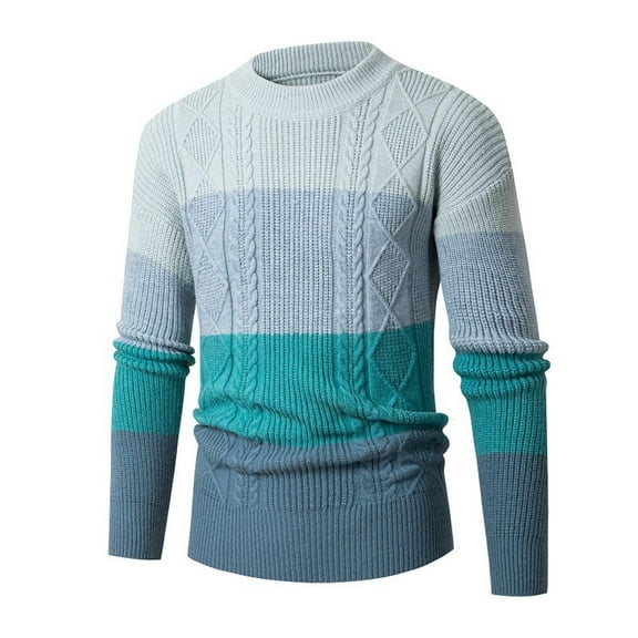 qucoqpe Men's Colorblock Crew Neck Sweater Slim Fit Midweight Sweatshirts Knitted Pullover for Casual Or Dressy Wear