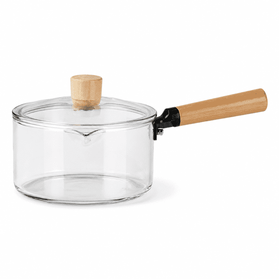 XUET 60oz/1.8L Clear Glass Saucepan, Stovetop Safe Pot with Lid & Handle