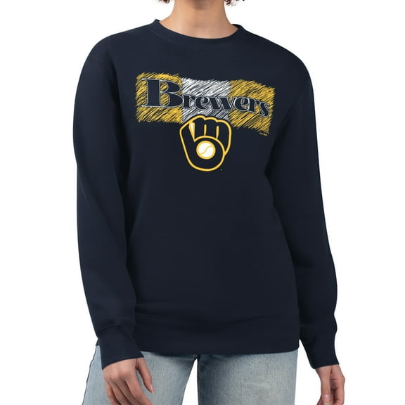 Women's Starter Navy Milwaukee Brewers Team Color Shading Fleece Pullover Sweatshirt