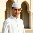 thumbnail image 2 of Men Embroidered Beret Cap Traditional Prayer Hat Soft Velvet Rounded Headwear, 2 of 4