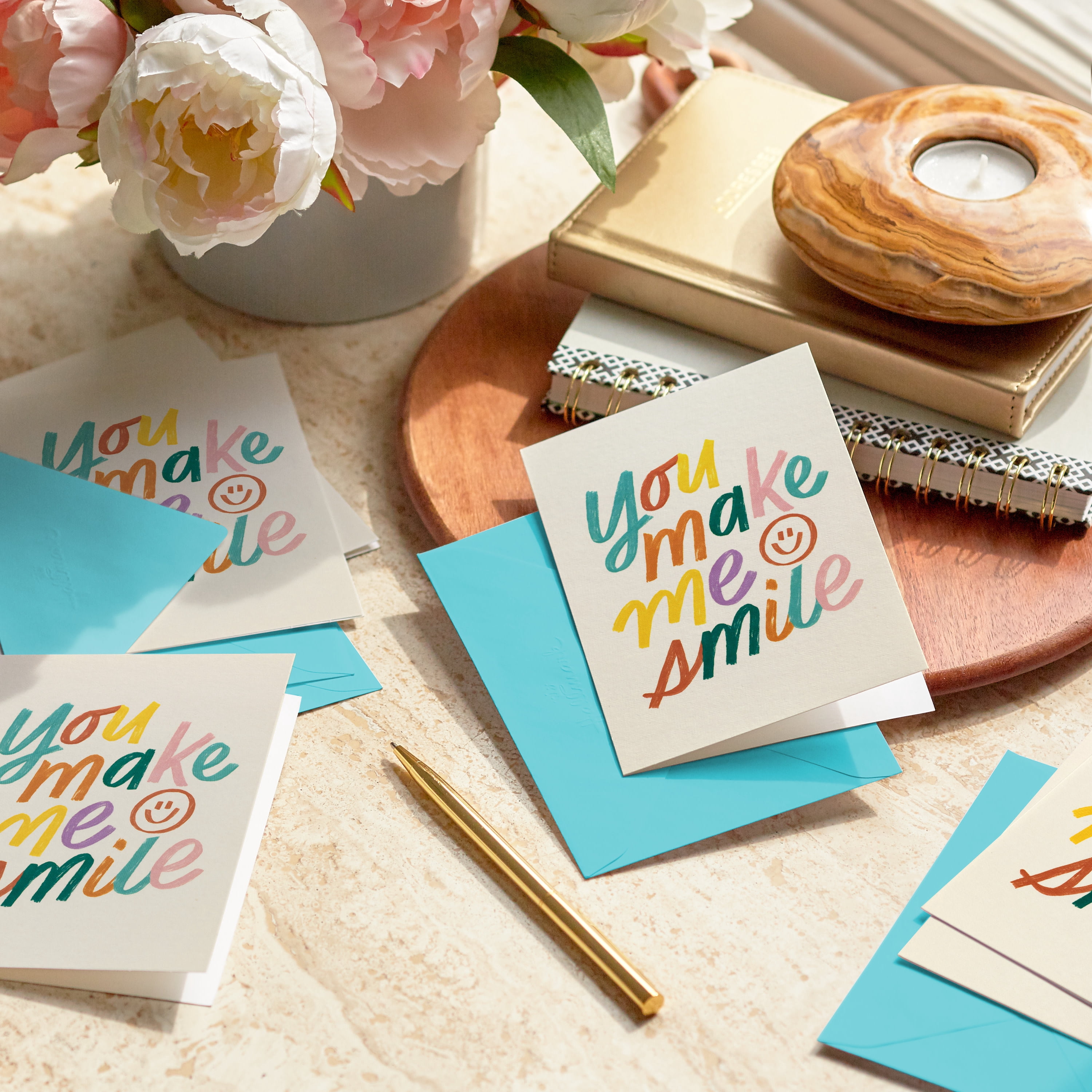 Hallmark Blank Notes (Hand-Lettered Smile), 10 Count