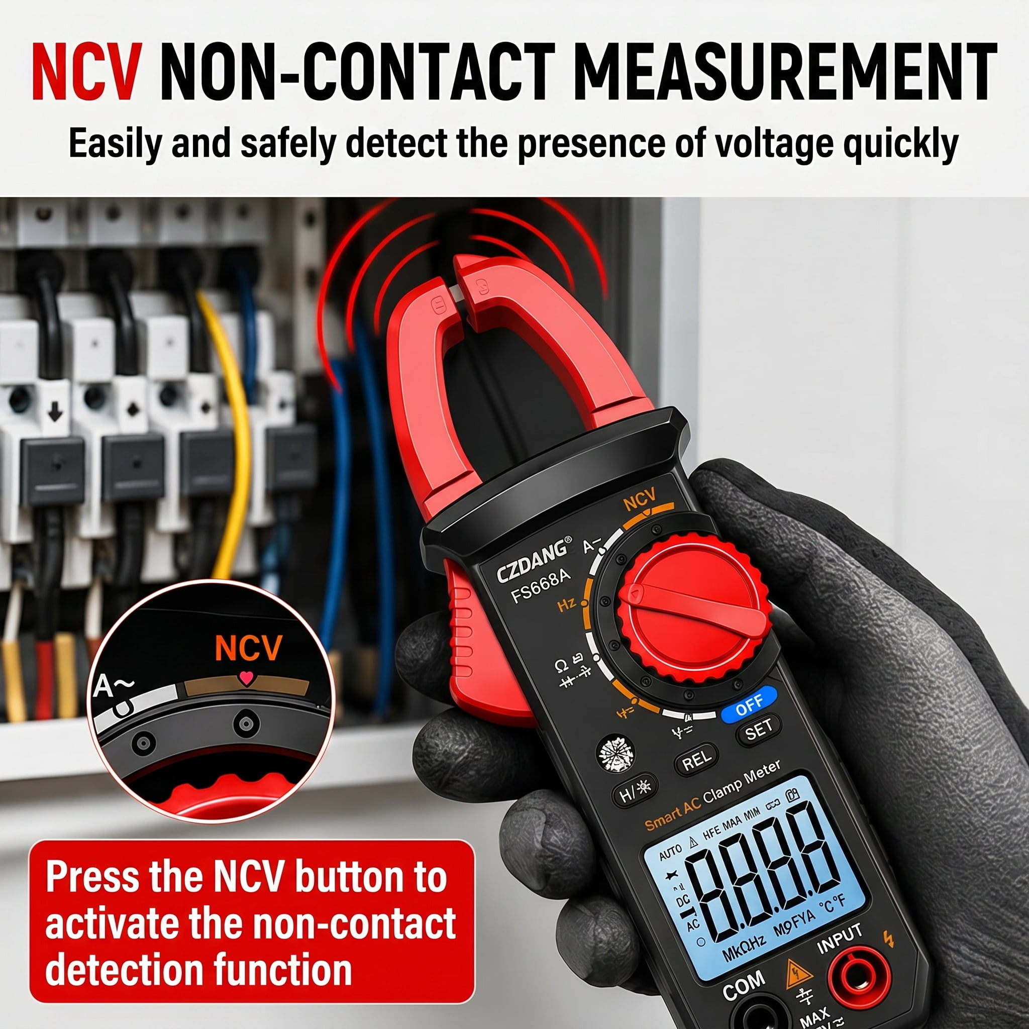 Digital Clamp Meter Multimeter, 4000 Counts AC/DC Voltage & Current Tester with NCV, Live Wire Detection, LED Flashlight for Home & Automotive