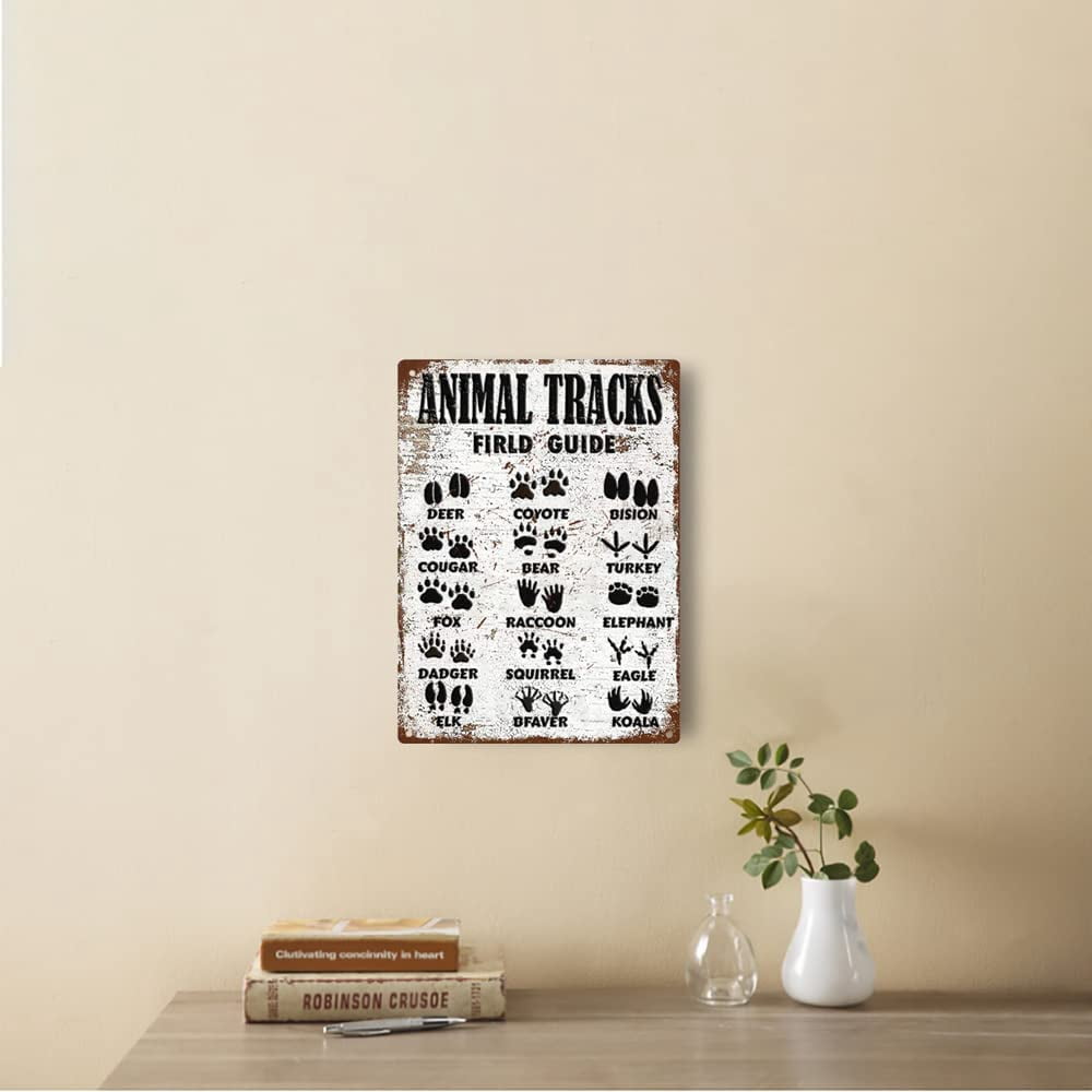 Animal Tracks Signs Woodland Nursery Decor Field Guide Metal Tin Sign 12x16 Inch Wildlife Finder Boys Rustic Cabin Garden Forest Farmhouse Decorations