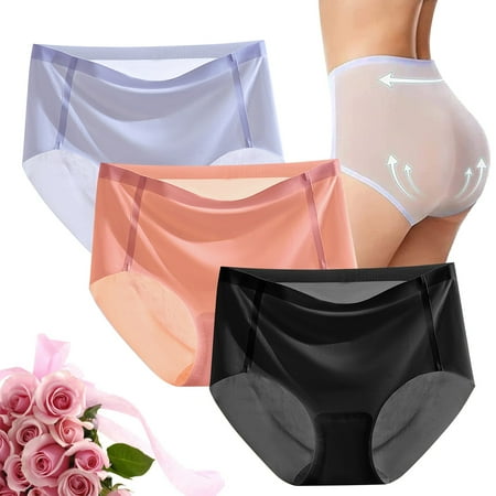 Alitao Womens Underwear Thermal Underwear Cotton Underwear Women s Simple Fashion Casual Mini Panties Silk Pure Color No Breathable Midriff Panty 3 Piece Set Panties for Women Clearance Black 2 2XL