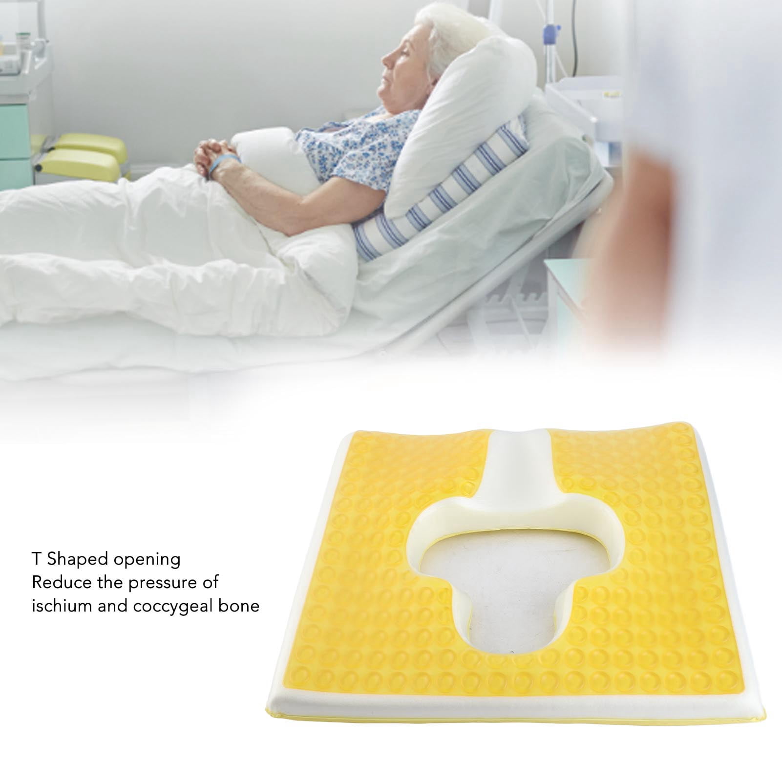 LAZIOEGR Yellow Memory Foam Sitting Pad with Gel, Triangular Slope T Shaped Nursing Cushion for Chair and Car Seat, Tailbone Relief Butt Pillow, 17.32 x 14.96 x 2.36 inches / 44 x 38 x 6 cm