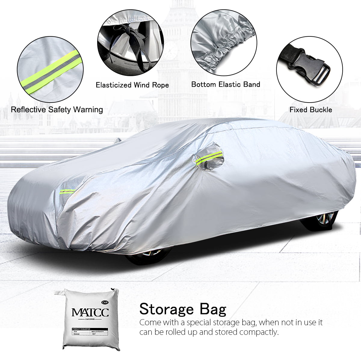 MATCC Car Covers Waterproof Upgraded UV Protection Sedan Cover Universal Fit Full Car Cover Up to 185 L 