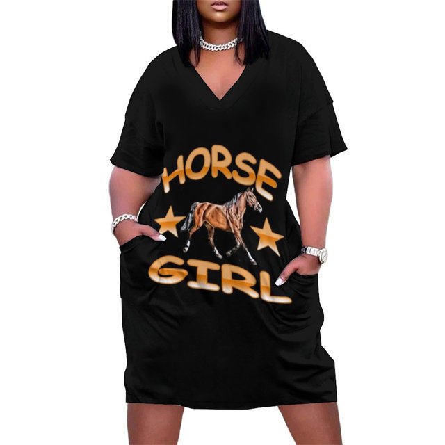 Vestido de bolsillo suelto de caballo Vestido de mujer Ropa femenina