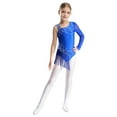 thumbnail image 2 of Doomiva Kids Girls Glittery Rhinestones Fringe Leotard Irregular Tassel Bodysuit for Figure Skating Dance Performance Blue 8, 2 of 7