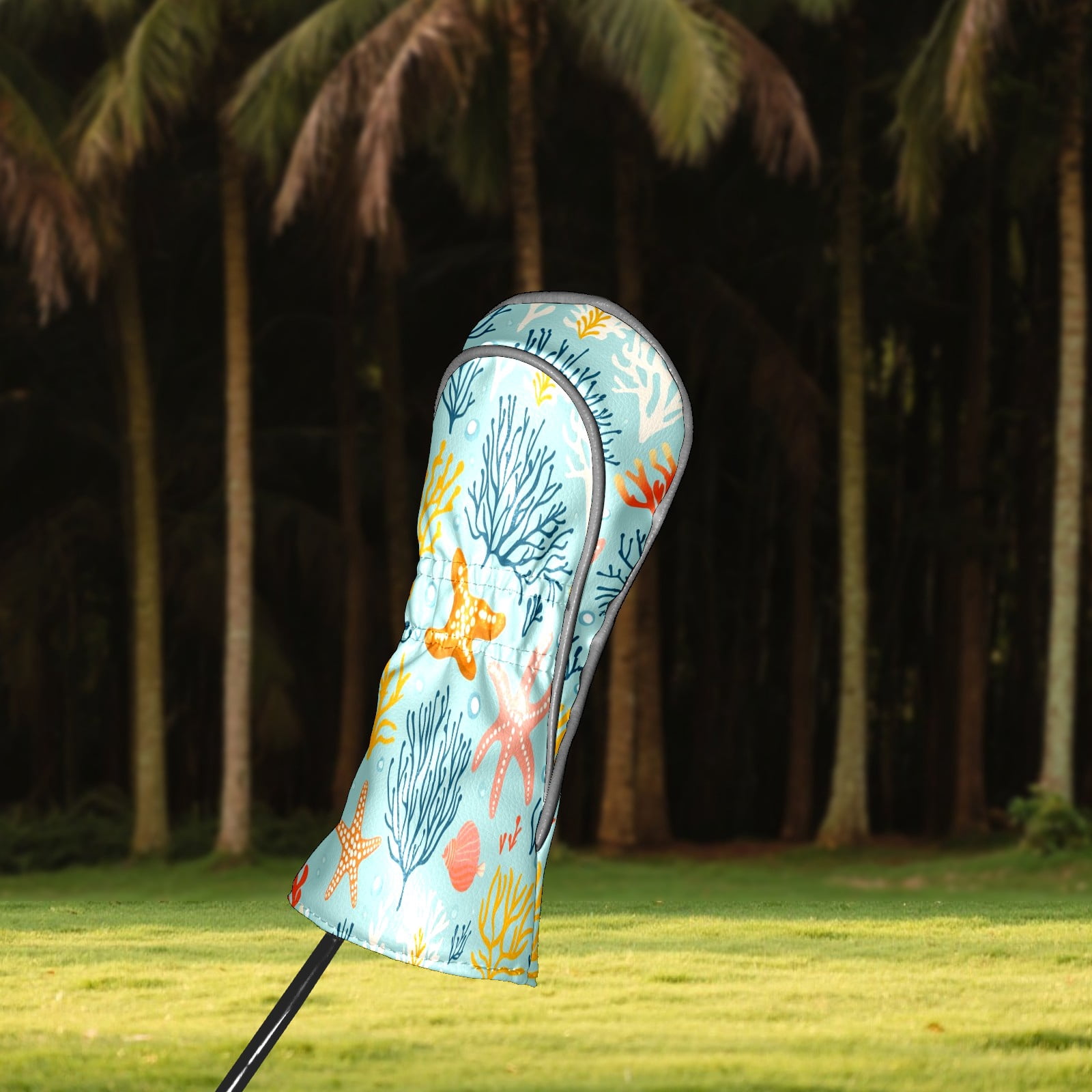Golf Club Covers PU Leather Waterproof Head Covers for Fairway Woods Hybrids Colorful Coral Pattern Unisex Fits Most Brands