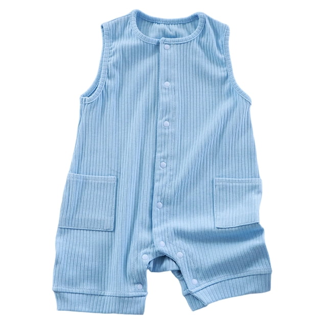 Wxirdiow Summer Baby Clothes Baby Rompers Summer Newborn High Stretch Solid Color Breathable Cotton With Front Button Closure Light Blue Size,3-6 Months