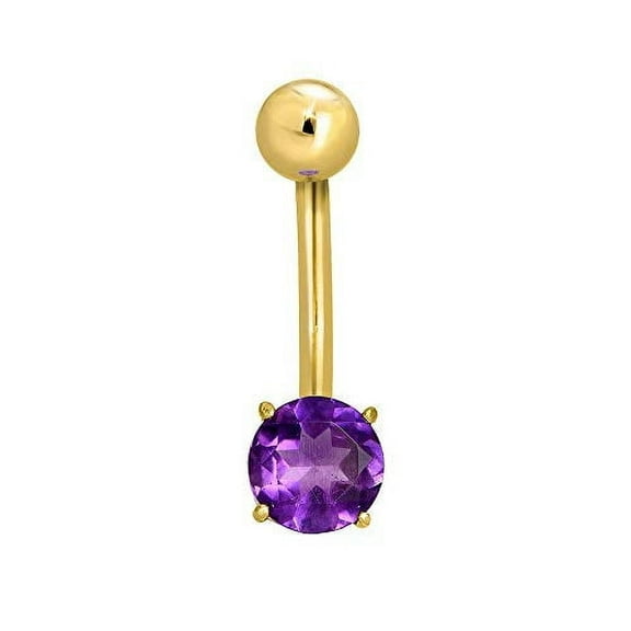JewelStop 14k Solid Gold Yellow Round Amethyst Navel Belly Ring Body Jewelry