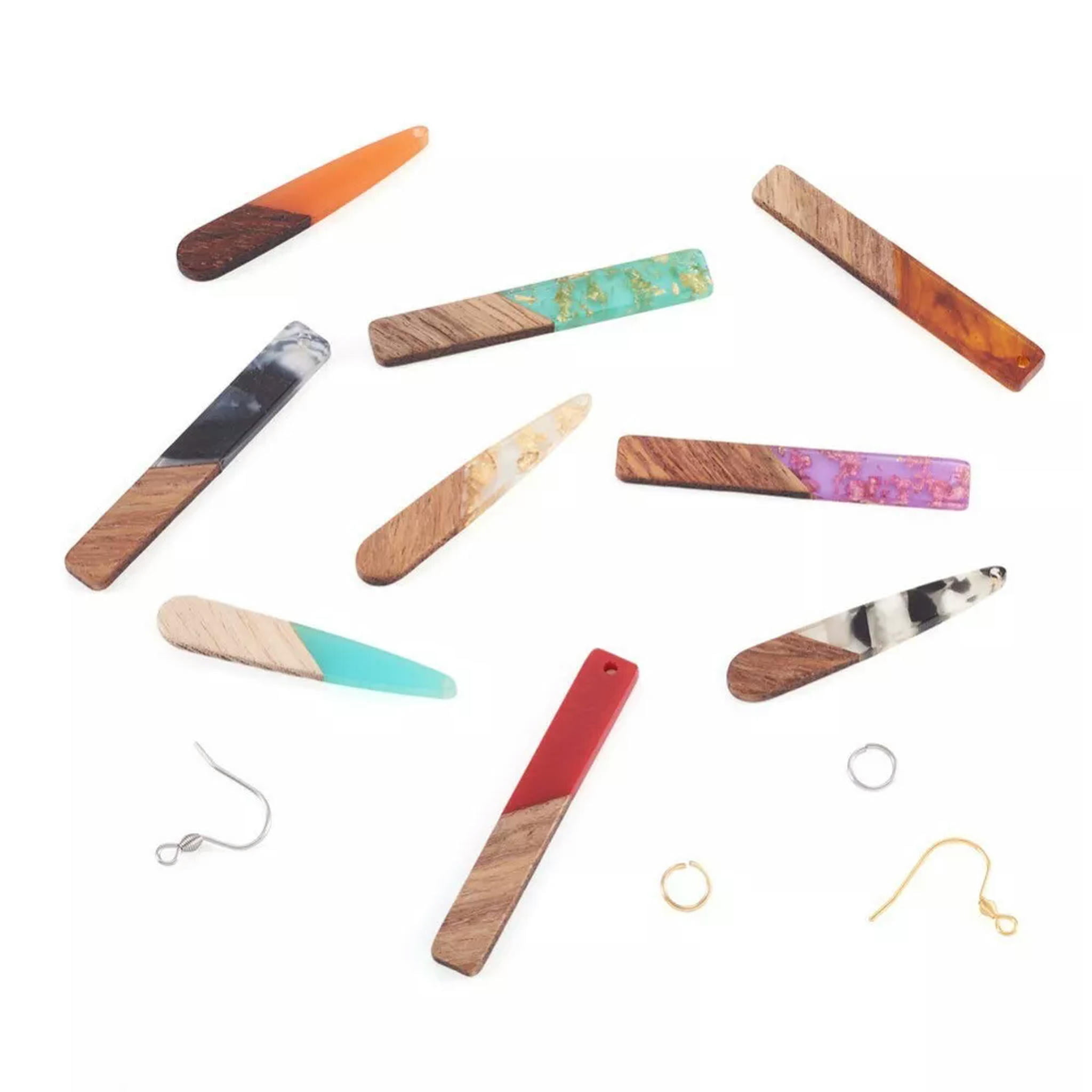 U8MO 1 Box Resin Wood Pendants Rectangle Teardrop Dangle French Earrings Making Kit