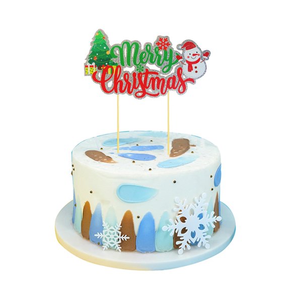 Adorno para tartas AMABAZR, diseño de muñeco de nieve con diseño de feliz Navidad