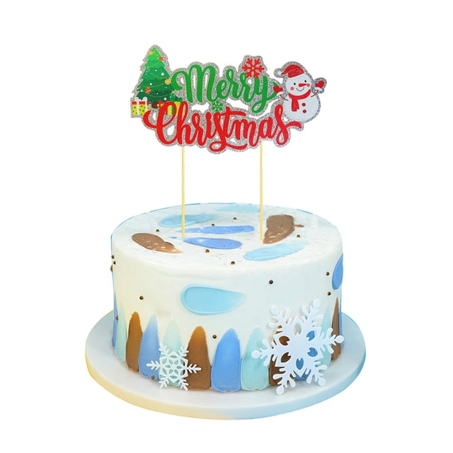 Adorno para tartas AMABAZR, diseño de muñeco de nieve con diseño de feliz Navidad