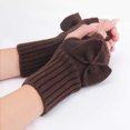 thumbnail image 2 of Xfvqtps Fingerless Gloves for Womens Bowknot Thumb Hole Medium Length Arm Warmer Knitting Crochet Solid Color Fashion Thermal Warm Winter Mittens Coffee, 2 of 5