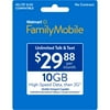 Walmart Family Mobile $29.88 Unlimited Talk & Text Monthly Prepaid Plan (10GB at High Speed, then 2G*) e-PIN Top Up (Email Delivery)