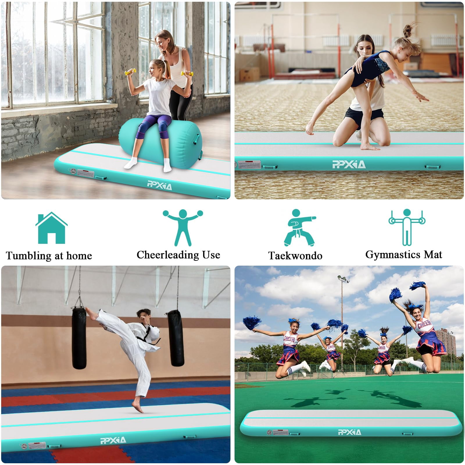 Air mat Tumble Track 10ft 13ft 16ft 20ft Gymnastics Inflatable Tumbling mat 4in 8in Thickness for kids Home Use Gym Yoga Training Cheerleading with Electric Air Pump Carry Bag