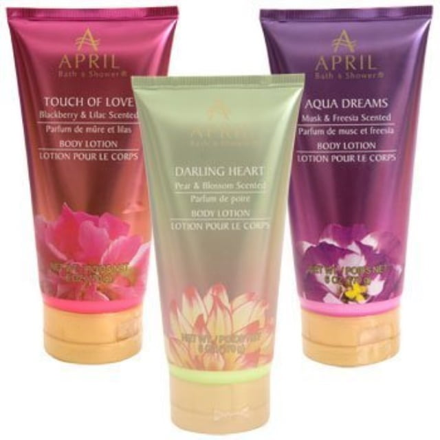 april bath & shower scented body lotion gift set (3pcs