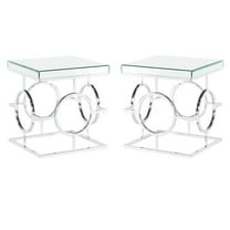 Home Square Square Mirrored End Table in Chrome Metal Base - Set of 2