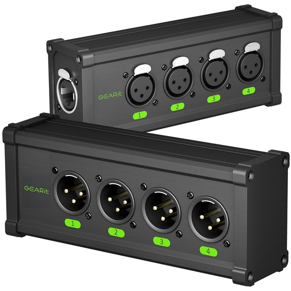 GEARit 4 Channel XLR DMX to Rj45 EtherCON Ethernet Extender Breakout Box, Cat5/Cat6 Network Adapter for Stage Lighting Audio Studio, 1 Pair