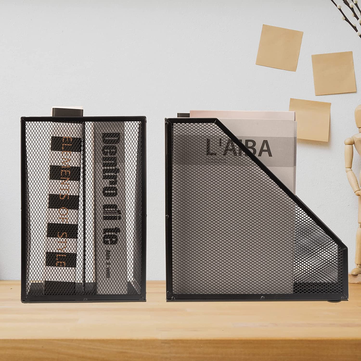 2 Set Magazine Holder Metal Wire, Compartments Mesh File for Desk, Office Desk Accessories Decorative Box, Black
