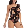 thumbnail image 3 of Rateoe Labrador Retriever Dog Pattern Women One Piece Swimsuits Tummy Control One Shoulder Bathing Suits Ruffle Swimwear-Medium, 3 of 6