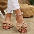 thumbnail image 4 of Women's Bow Sandals Trendy Casual Round Toe Flat Sandals Open Toe Slip on Slide Vacation Sandals Khaki 5.5(36), 4 of 9