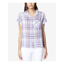 SANCTUARY Womens Purple Plaid Boyfriend Button Up Top S