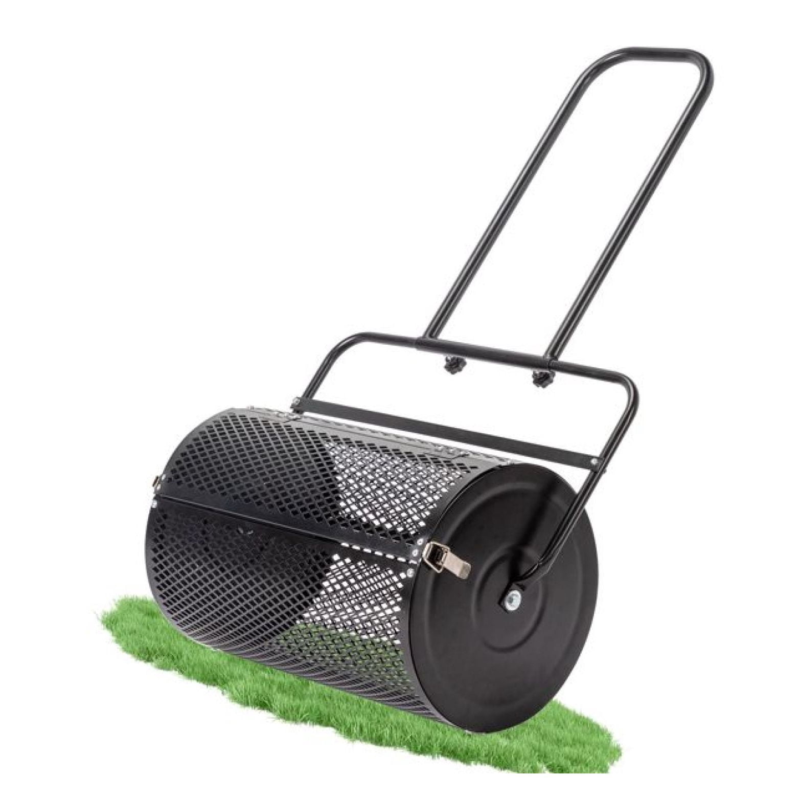 24 inch Compost Spreader for Lawn, Garden Peat Moss with Double Side Latches, Powder Coated Steel Mesh Basket for Topdressing & Seedling, Black