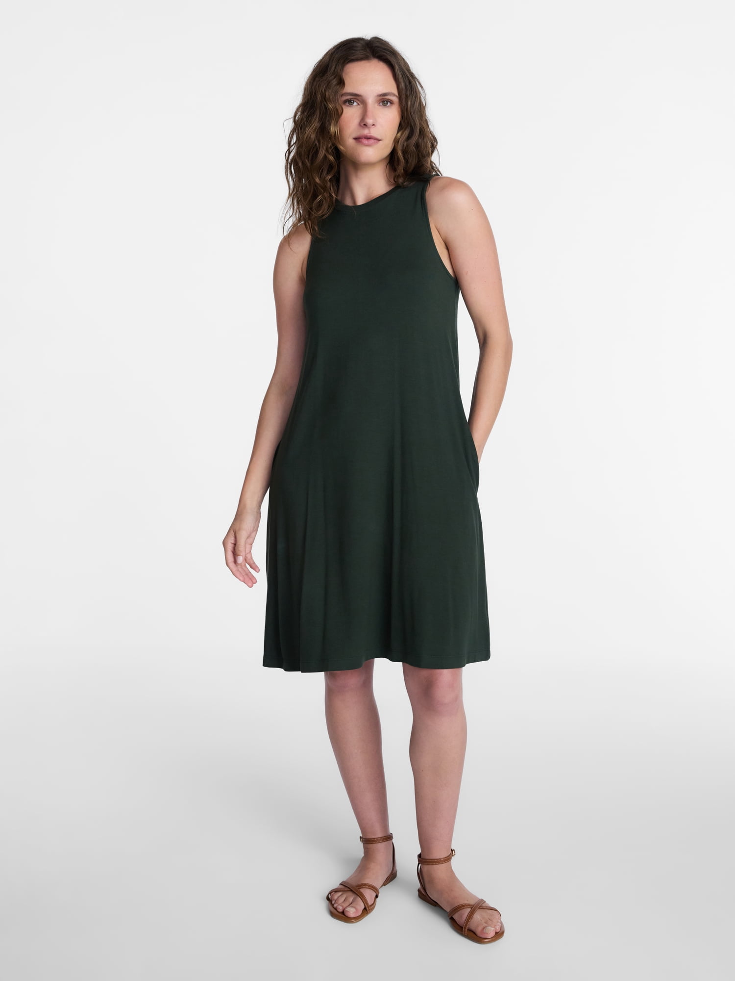 Time and Tru Women’s Sleeveless Knit Swing Dress, Sizes XS-XXXL