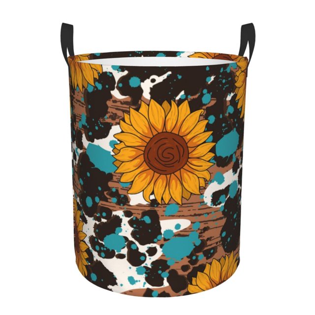 Balery Vintage Sunflowes Cesta de ropa redonda con asas, impermeable, independiente, para ropa, juguetes, dormitorio y familia-Small