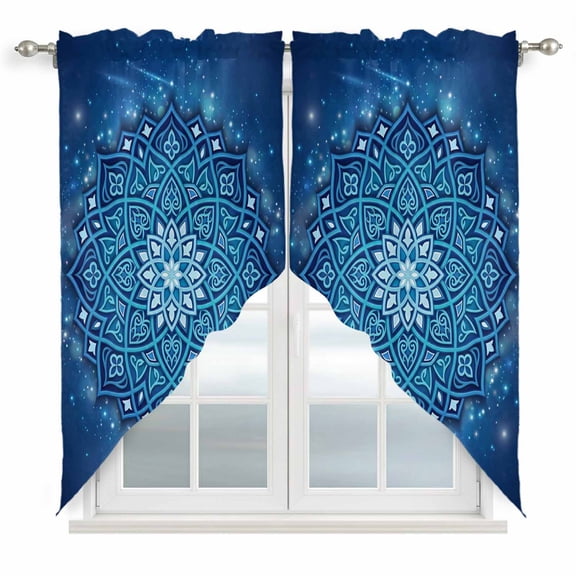 Blue Flowers Swag Curtains for Kitchen/Bedroom/Living Room, Farmhouse Boho Middle Century Floral Art Scalloped Curtains 63 Inch Long, Window Swag Topper Curtains Valances 2 Panels Set 36"x63"