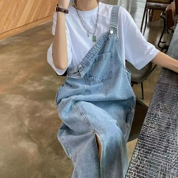 Blue Denim Dress Women Solid Preppy Style High Street Loose Vestidos Chic Sweet Feminino Casual Spring Fall Sleeveless All-match