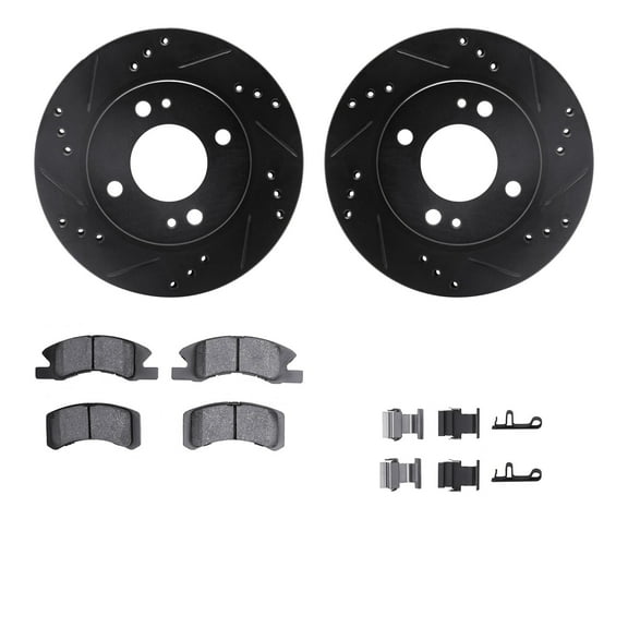 Dynamic Friction Company Front Brake Rotors-Drilled and Slotted-Black with 5000 Advanced Brake Pads includes Hardware 8512-72078