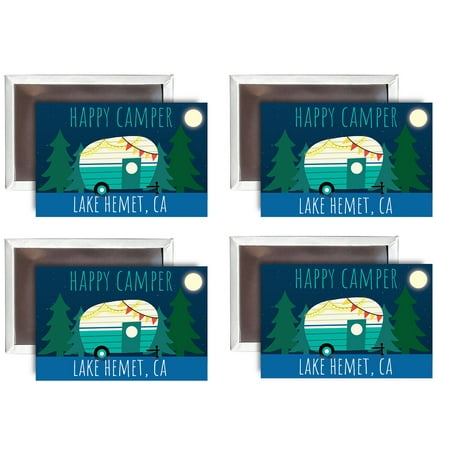 

Lake Hemet California Souvenir 2x3-Inch Fridge Magnet Happy Camper Design 4-Pack