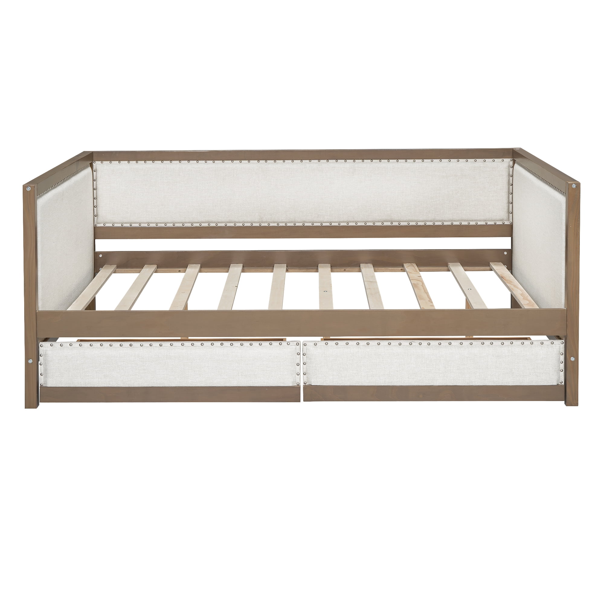 Euroco Upholstered Daybed with 2 Drawers, Full Size Nailhead Sofa Bed for Living Room