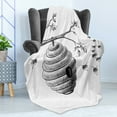 thumbnail image 4 of Nature Soft Flannel Fleece Throw Blanket, Sketchy Hand Drawn Image of Honeycomb Bees Leaves Branches Art, Cozy Plush for Indoor and Outdoor Use, 50" x 70", Charcoal Grey White, by Ambesonne, 4 of 5