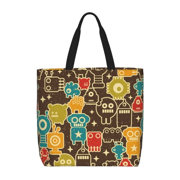 Easygdp Robot and Monsters Bolsa Tote para Mujer, Bolso de Hombro para Trabajo, Playa, Viajes, Compras y Supermercado