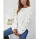 thumbnail image 3 of Camiseta de manga larga para mujer, cuello redondo, cómoda, suelta, tela suave, transpirable, agradable a la piel, Top blanco M, 3 of 8