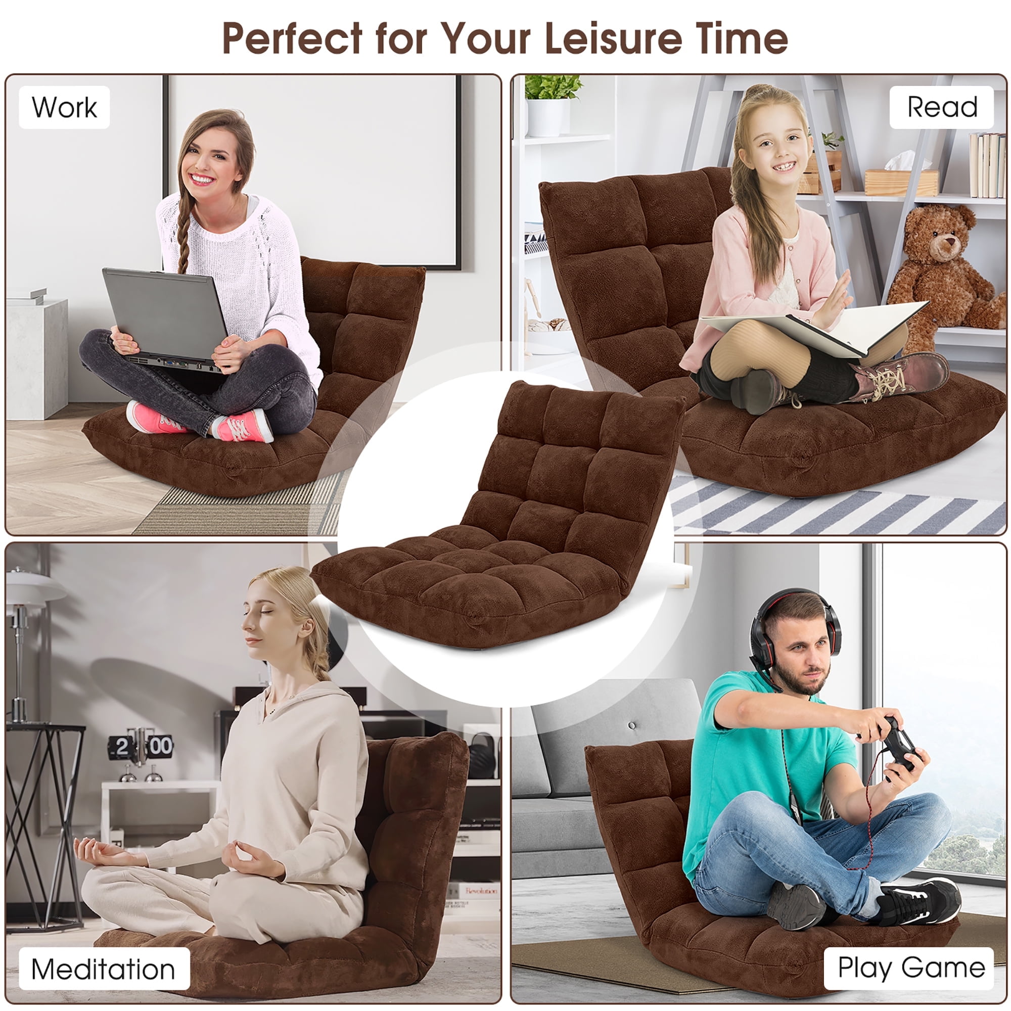 Costway Adjustable 14-Position Lazy Sofas & Couches Cushioned-Coffee
